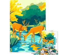 Puzzles for Adults 1000 Piece Deer by The Stream Educational Game Learning Educational Toys Secret Santa Gifts Improve Memory (Size 75x50cm)