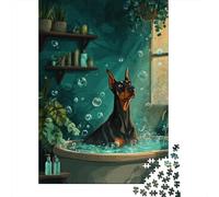Puzzles for Adults 1000 Piece Doberman Dog Bath Time-1 Puzzle for Adults Relaxing Games Staycation Kill Time Unique Birthday And Xmas Gifts 70x50cm/1000pcs