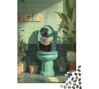 Puzzles for Adults 1000 Piece Dog Reading Magazine on Toilet Puzzle for Adults Relaxing Games Staycation Kill Time Unique Birthday And Xmas Gifts 38x26cm/1000pcs