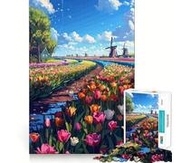 Puzzles for Adults 1000 Piece Dutch Tulips Pixel Art Neat Edge Decor Mental Challenge Toy Chill Time Play Christmas Art Gift (38x26cm)