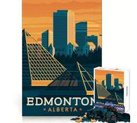 Puzzles for Adults 1000 Piece Edmonton Travel Poster Fine Cut Art Mental Exercise Fun Quiet Time Game Christmas Art Display (50x75cm)