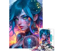 Puzzles for Adults 1000 Piece Fantasy Woman with Tattoos And Blue Hair Help The Brain Exercise Analysis And Logic Hands-on Game for And from 14 Years And over (38x26cm)