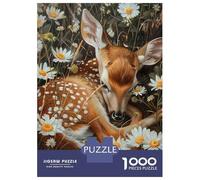 Puzzles for Adults 1000 Piece Fawn Among Daisies Puzzle for Adults Brain Teaser Game Home Decoration Christmas Birthday Gifts 52x38cm/1000pcs