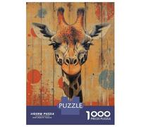 Puzzles for Adults 1000 Piece Giraffe Portrait on Wood Panel Whimsical Wildlife Art Puzzle for Adults Brain Teaser Game Home Decoration Christmas Birthday Gifts 52x38cm/1000pcs