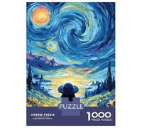 Puzzles for Adults 1000 Piece Girl in Sunflower Field Under Starry Sky Teenager Puzzles Brain Teaser Game Home Decoration Fun at Home Activities, 52x38cm/1000pcs