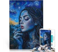 Puzzles for Adults 1000 Piece Girl under the starry sky Made of cardboard for 14+ Stress Reliever Difficult Challenge Gift For Birthdays。size：26x38cm/10.24x14.96inch