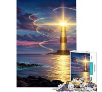 Puzzles for Adults 1000 Piece Glowing Lighthouse at Magical Night Seascape Help The Brain Exercise But Fun And Humorous Toy Wall Decor for And from 14 Years And over (38x52cm)