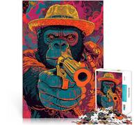 Puzzles for Adults 1000 Piece Gorilla Aiming with a Gun Made of cardboard for 14+ Antistress Vacation at home Killing time Family Fun Gift。size:38x52cm/14.96x20.47inch