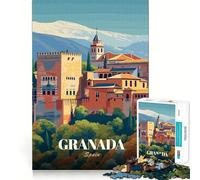 Puzzles for Adults 1000 Piece Granada, Spain Travel Poster Neat Edge Decor Mental Challenge Toy Chill Time Play Christmas Art Gift (50x75cm)