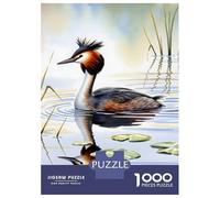 Puzzles for Adults 1000 Piece Great Crested Grebe Watercolor Painting Puzzle for Adults Brain Teaser Game Home Decoration Christmas Birthday Gifts 38x26cm/1000pcs