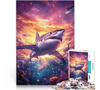 Puzzles for Adults 1000 Piece Great White Shark Underwater Herausfordernd Schwierig mit passendem Poster und Quizblatt38x26cm