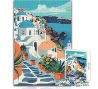 Puzzles for Adults 1000 Piece Greek Island Village Peaceful And Satisfying Pastime Perfect Interlock Precision Cut Toy Size 38x52cm