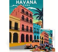 Puzzles for Adults 1000 Piece Havana Cuba Travel Poster Sharp Joint Play Logic Skill Play Calm Fun Time Christmas Wall Art (38x52cm)