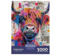 Puzzles for Adults 1000 Piece Highland Cow Colorful Face Teenager Puzzles Brain Teaser Game Home Decoration Fun at Home Activities, 70x50cm/1000pcs