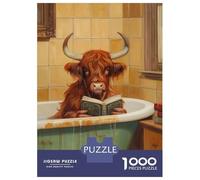 Puzzles for Adults 1000 Piece Highland Cow Reading Book Puzzle for Adults Brain Teaser Game Home Decoration Christmas Birthday Gifts 52x38cm/1000pcs