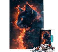 Puzzles for Adults 1000 Piece Inferno Fire Cat Educational Game Learning Educational Toys Secret Santa Gifts Improve Memory (Size 38x52cm)