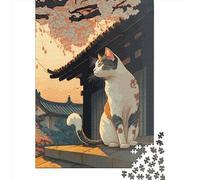 Puzzles for Adults 1000 Piece Jigsaw Puzzles for Adults Cat Cherry Blossoms Creative Rectangular Wooden Puzzle, Puzzle 1000pcs (38x26cm)