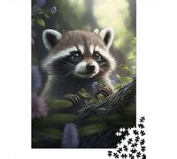 Puzzles for Adults 1000 Piece Jigsaw Puzzles for Adults Cute Raccoon 1 Creative Rectangular Wooden Puzzle, Puzzle 1000pcs (75x50cm)