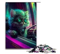Puzzles for Adults 1000 Piece Kitten in Sports Cars Pattern Assembly Help The Brain Exercise Addictive Toys to Cultivate Patience 75x50cm