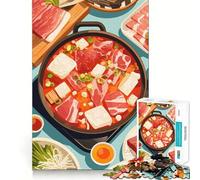 Puzzles for Adults 1000 Piece Korean Hot Pot Feast Illustration Neat Edge Decor Mental Challenge Toy Chill Time Play Christmas Art Gift (38x26cm)