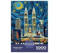 Puzzles for Adults 1000 Piece Kuala Lumpur Cityscape at Night Jigsaw Brain Teaser Game Presents for Women Unique Birthday And Xmas Gifts 38x26cm/1000pcs
