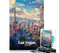 Puzzles for Adults 1000 Piece Las Vegas Cityscape Illustration Neat Edge Decor Mental Challenge Toy Chill Time Play Christmas Art Gift (38x52cm)