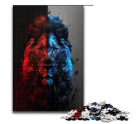 Puzzles for Adults 1000 Piece Lioness in Red And Blue Pattern Assembly Help The Brain Exercise Addictive Toys to Cultivate Patience 75x50cm