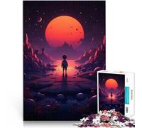 Puzzles for Adults 1000 Piece Lonely Boy Under Red Moon Lernspiele Heimdekoration Künstlersammlung, Bildende Kunst52x38cm