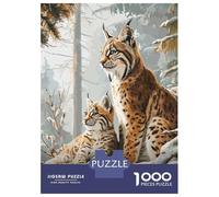 Puzzles for Adults 1000 Piece Lynx Family in Winter Jigsaw for Adults Relax Games Difficult Hard Unique Birthday And Xmas Gifts 38x26cm/1000pcs