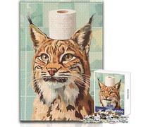 Puzzles for Adults 1000 Piece Lynx with Toilet Paper Hat Peaceful And Satisfying Pastime Perfect Interlock Precision Cut Toy Size 38x26cm