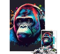 Puzzles for Adults 1000 Piece Monkey Headphone Dj Music Help The Brain Exercise Analysis And Logic Hands-on Game for And from 14 Years And over (38x26cm)