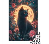 Puzzles for Adults 1000 Piece Moonlit Black Cat Garden Puzzle for Adults Relaxing Games Staycation Kill Time Unique Birthday And Xmas Gifts 52x38cm/1000pcs