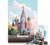 Puzzles for Adults 1000 Piece Moscow, Russia St. Basil's Cathedral Illustration Neat Edge Decor Mental Challenge Toy Chill Time Play Christmas Art Gift (38x26cm)
