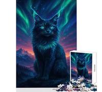 Puzzles for Adults 1000 Piece Mystical Cat Under Aurora Borealis Jigsaws for Adults Puzzle Staycation Kill Time for Birthday, Chrismas Birthday And Unique Gifts (50x75cm)