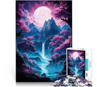 Puzzles for Adults 1000 Piece Neon Sakura Mountain Falls Lernspiele Heimdekoration Geburtstagsgeschenk, Geschenke, Wandkunst75x50cm