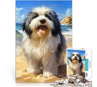 Puzzles for Adults 1000 Piece Old English Sheepdog on the Beach Präzisionsschnitt Wunschliste mit dem Weihnachtsmann52x38cm