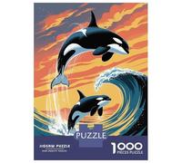 Puzzles for Adults 1000 Piece Orcas Jumping at Sunset Puzzle for Adults Relaxing Games Staycation Kill Time Unique Birthday And Xmas Gifts 38x26cm/1000pcs