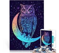 Puzzles for Adults 1000 Piece Owl on Crescent Moon Retro Art Entspannungsspiele Geburtstagsgeschenk, Geschenke38x26cm