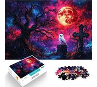 Puzzles for Adults 1000 Piece Owl Under Blood Moon Pädagogisches Spielzeug zum Stressabbau tolles Geschenk52x38cm