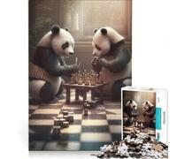 Puzzles for Adults 1000 Piece Panda Bears Playing Chess Practical Game But Fun And Humorous Wishlist with Santa Claus 38x52cm
