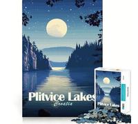 Puzzles for Adults 1000 Piece Plitvice Lakes Croatia Night Landscape Neat Edge Decor Mental Challenge Toy Chill Time Play Christmas Art Gift (38x26cm)