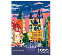 Puzzles for Adults 1000 Piece Prague Cityscape Painting Teenager Puzzles Brain Teaser Game Home Decoration Fun at Home Activities, 38x26cm/1000pcs