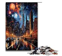 Puzzles for Adults 1000 Piece Psychedelic Downtown Chicago at Night Jigsaw Puzzle Home Educational Games DIY Toys Great Gift for Games 75x50cm
