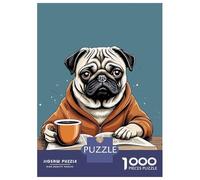 Puzzles for Adults 1000 Piece Pug Drink Coffee Read Book Puzzle for Adults Relaxing Games Staycation Kill Time Unique Birthday And Xmas Gifts 52x38cm/1000pcs