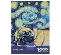 Puzzles for Adults 1000 Piece Pug Puppy Sleeping Night Teenager Puzzles Brain Teaser Game Home Decoration Fun at Home Activities, 38x26cm/1000pcs