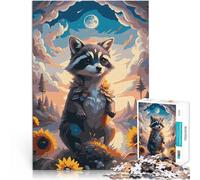 Puzzles for Adults 1000 Piece Raccoon in a Field of Sunflowers Entspannungsspiele Verbessern Sie das Gedächtnis75x50cm
