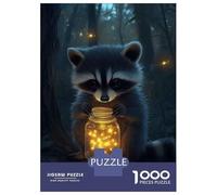 Puzzles for Adults 1000 Piece Raccoon with Firefly Jar Puzzle for Adults Relaxing Games Staycation Kill Time Unique Birthday And Xmas Gifts 70x50cm/1000pcs