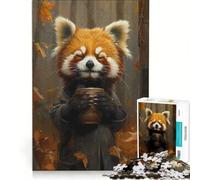 Puzzles for Adults 1000 Piece Red Panda Drinking Coffee DIY Toys Interesting Stress Reduction with Matching Poster And Trivia Sheet 38x52cm