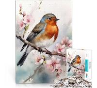 Puzzles for Adults 1000 Piece Robin Bird On Cherry Tree Lernspiele Heimdekoration Einzigartige Wohndekoration und Geschenke38x26cm