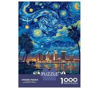 Puzzles for Adults 1000 Piece San Diego Starry Night Illustration Jigsaw Brain Teaser Game Presents for Women Unique Birthday And Xmas Gifts 70x50cm/1000pcs